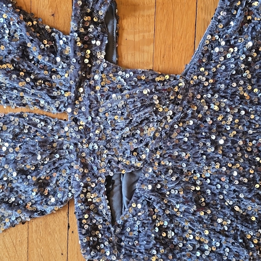 NWT, Alglist, Sequin, Cut-Out, Halter, Mini Dress, Silver, Women's S - Picture 11 of 16
